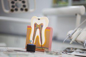Model of inside of tooth representing cavity detection